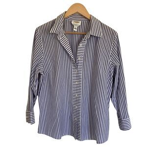 Talbots Wrinkle Resistant Stretch Button‎ Up Shirt Purple White Size 14